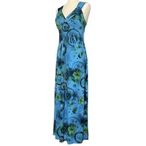 Fresh of LA Y2K Babydoll Maxi Dress Size S M 90s Floral Blue Green Fairy Midi